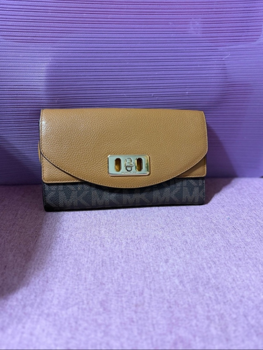 Michael Kors Two-Tone Brown Signature Leather Wallet Clutch
